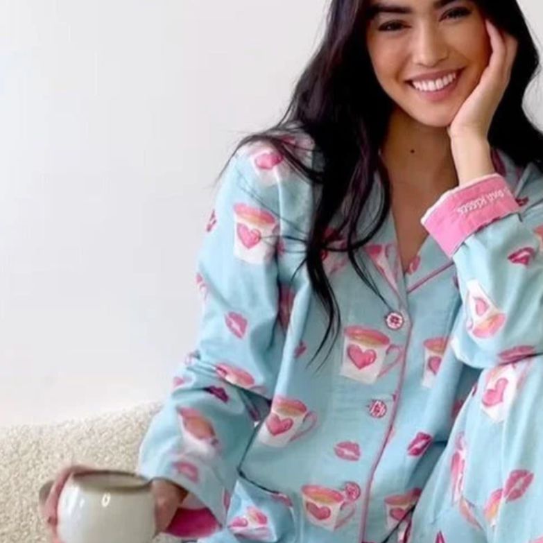 PJ Salvage Flannel 2-Pc PJ Set with Headband RKFLPJ-Loungewear-PJ Salvage-Aqua-XSmall-Anna Bella Fine Lingerie, Reveal Your Most Gorgeous Self!