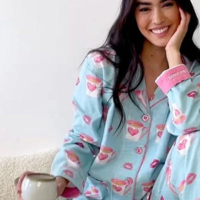 PJ Salvage Flannel 2-Pc PJ Set with Headband RKFLPJ-Loungewear-PJ Salvage-Aqua-XSmall-Anna Bella Fine Lingerie, Reveal Your Most Gorgeous Self!