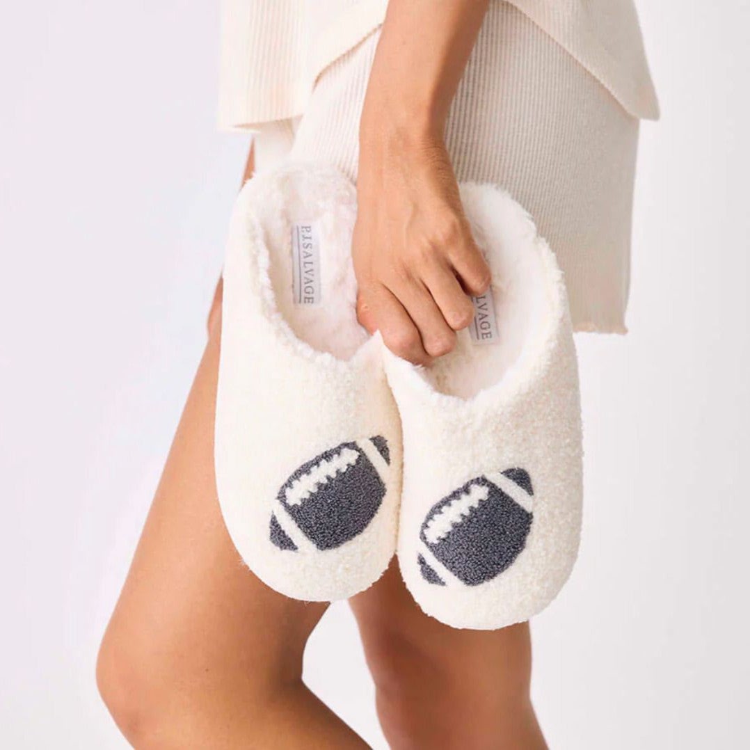 PJ Salvage Game Day Slippers RPGASL-Socks & Slippers-PJ Salvage-Ivory-Small (5/6)-Anna Bella Fine Lingerie, Reveal Your Most Gorgeous Self!