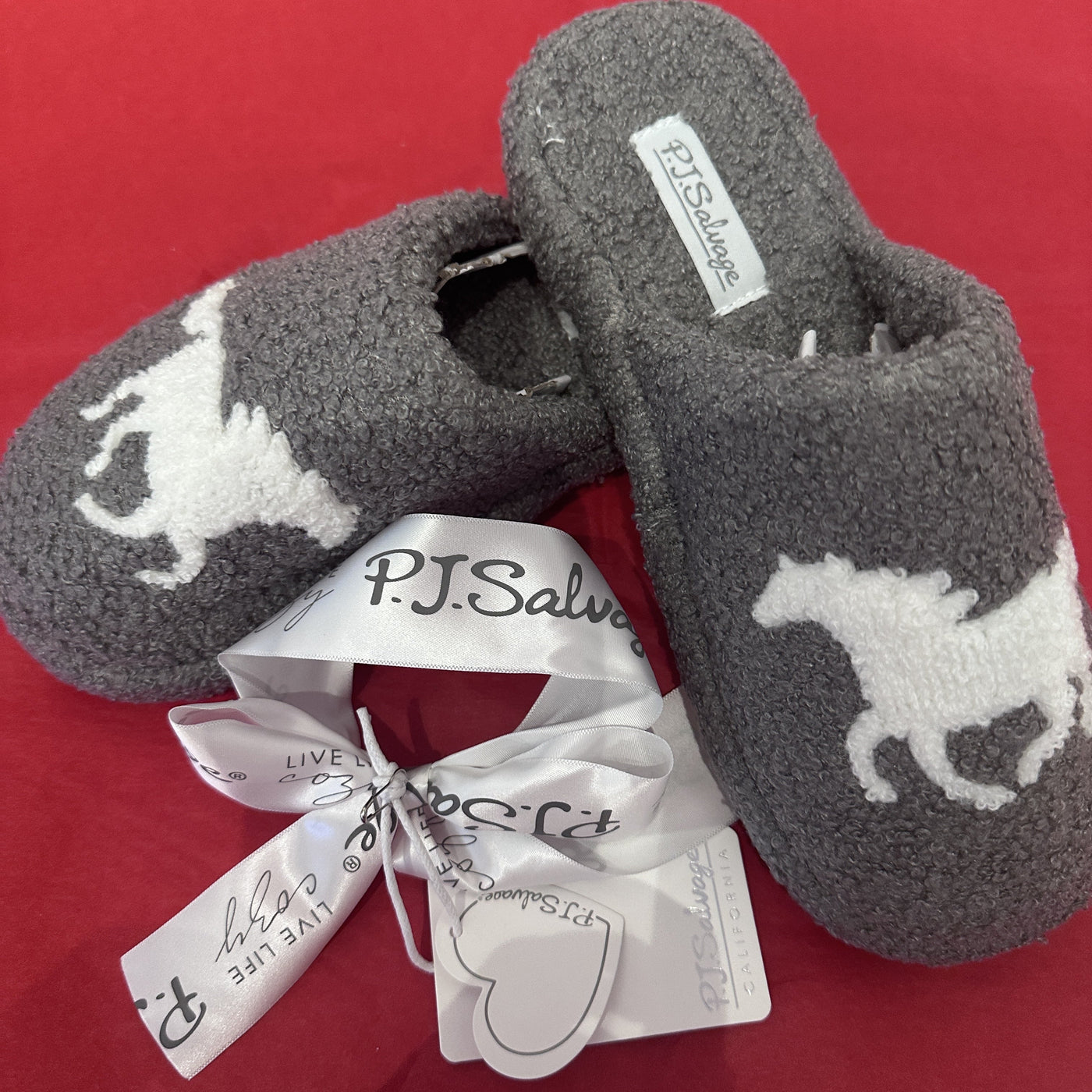 PJ Salvage Grey Sherpa Platform Scuff Slipper with White Mustang pjsk0599-Anna Bella Fine Lingerie-Grey with White Mustang-Small-