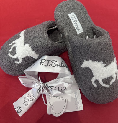 PJ Salvage Grey Sherpa Platform Scuff Slipper with White Mustang pjsk0599-Anna Bella Fine Lingerie-Grey with White Mustang-Small-