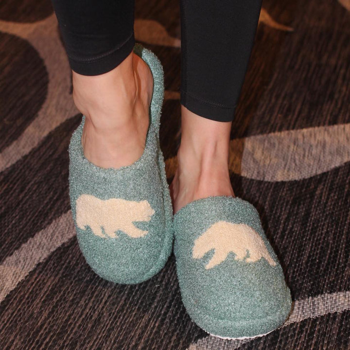 PJ Salvage Grizzlies Sherpa Platform Slippers PJSK0599-Socks &amp; Slippers-PJ Salvage-Green with Grizzly-Small-Anna Bella Fine Lingerie, Reveal Your Most Gorgeous Self!