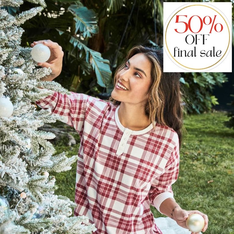 PJ Salvage Holiday Spirit Long Sleeve Short PJ Set RQJHLS-Loungewear-PJ Salvage-Ivory and Red-XSmall-Anna Bella Fine Lingerie, Reveal Your Most Gorgeous Self!