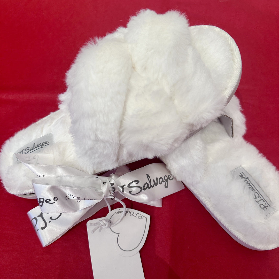 PJ Salvage Ivory Faux Fur Slippers 145219-Socks & Slippers-PJ Salvage-Ivory-Small-Anna Bella Fine Lingerie, Reveal Your Most Gorgeous Self!