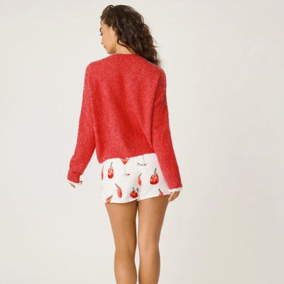 PJ Salvage Joyful Long Sleeve Sweater and Flannel Short PJ Set RPFLLS2-Anna Bella Fine Lingerie-Red and Ivory-XSmall-