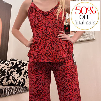 PJ Salvage Leopard Cami Pant Set Rfllls-Anna Bella Fine Lingerie-Red-Small-