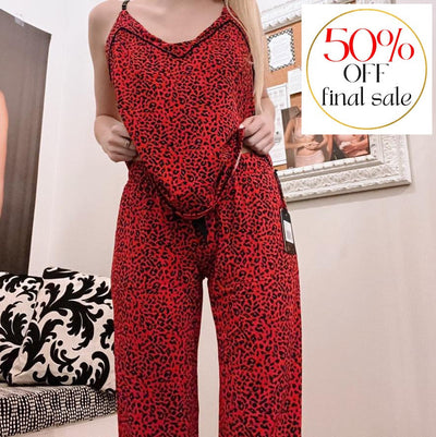 PJ Salvage Leopard Cami Pant Set Rfllls-Anna Bella Fine Lingerie-Red-Small-