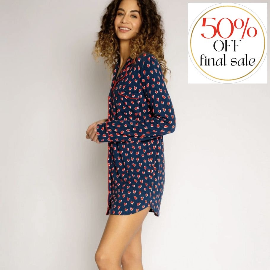PJ Salvage Love You More Nightshirt RMLMNSPJ-Loungewear-PJ Salvage-Navy Hearts-Small-Anna Bella Fine Lingerie, Reveal Your Most Gorgeous Self!