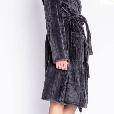 PJ Salvage Plush Robe in Charcoal RFCKR-Anna Bella Fine Lingerie-Wrap yourself up in this rich charcoal plush robe with a delicate cable design. Great for pampering yourself (or a loved one!) during the festive season, it includes two roomy pockets and a self-tying belt. A top pick for any special lady in your circle!