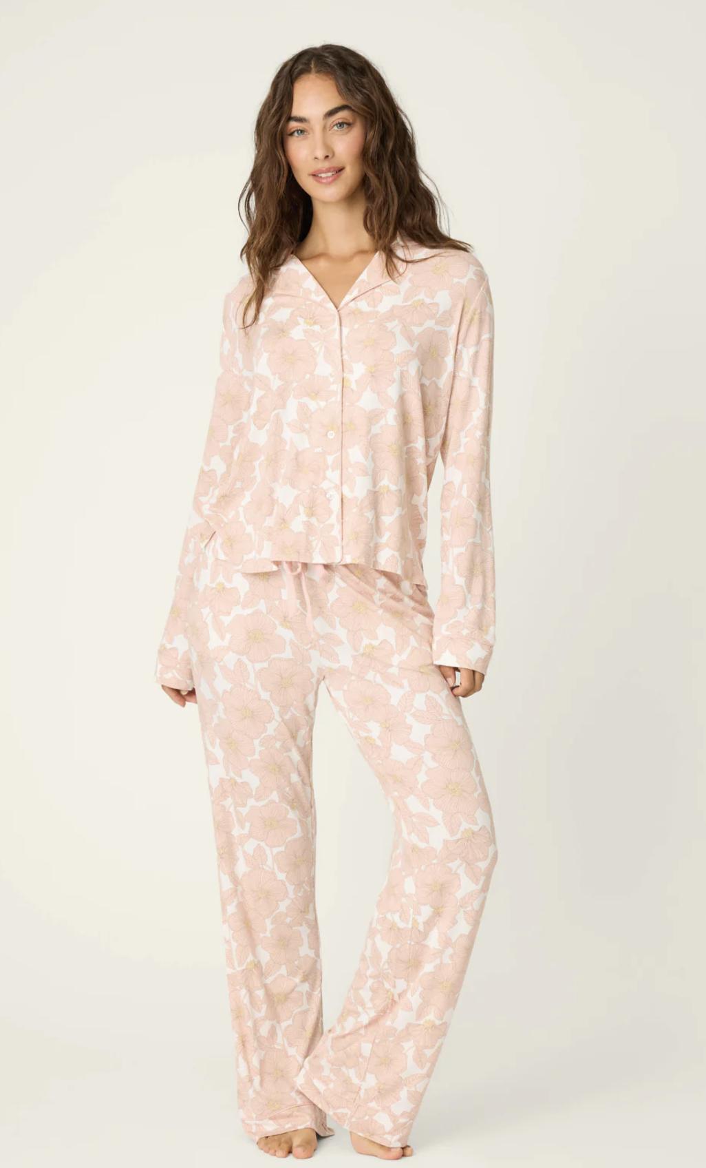 PJ Salvage Poppy Dreams Pajama Set RWPDST1-Sleepwear-PJ Salvage-Ivory with Pink Poppys-XSmall-Anna Bella Fine Lingerie, Reveal Your Most Gorgeous Self!