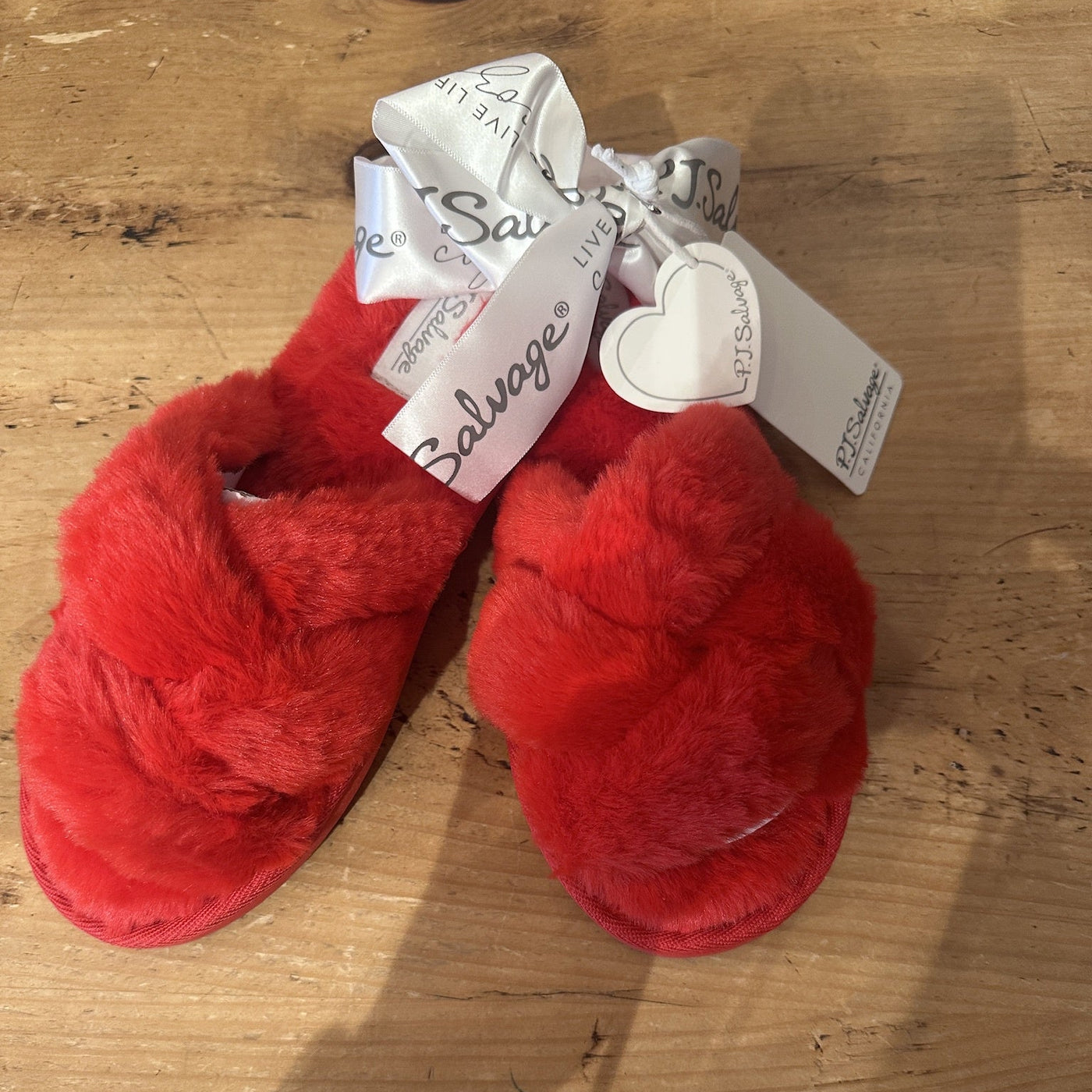 PJ Salvage Red Faux Fur Slippers 145219-Anna Bella Fine Lingerie-Red Faux Fur-Small-