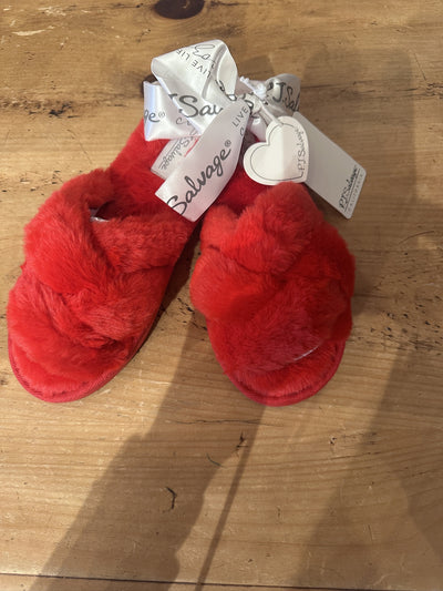 PJ Salvage Red Faux Fur Slippers 145219-Anna Bella Fine Lingerie-Red Faux Fur-Small-