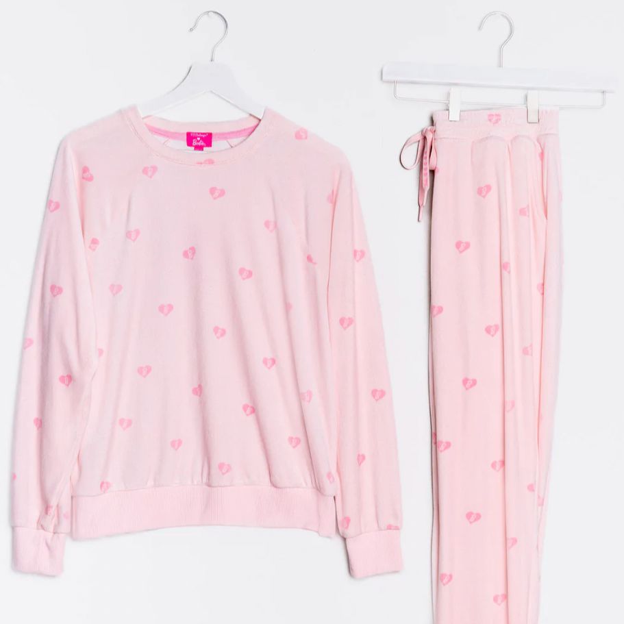 PJ Salvage x Barbie Velour Heart Pajama Set RFBEST2-Loungewear-PJ Salvage-Pink Mist-XSmall-Anna Bella Fine Lingerie, Reveal Your Most Gorgeous Self!