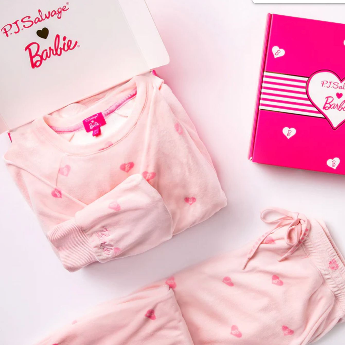 PJ Salvage x Barbie Velour Heart Pajama Set RFBEST2-Loungewear-PJ Salvage-Pink Mist-XSmall-Anna Bella Fine Lingerie, Reveal Your Most Gorgeous Self!