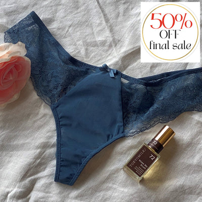 Panache Ana Thong 9399 in Vintage Blue-Panties-Panache-Vintage Blue-XSmall-Anna Bella Fine Lingerie, Reveal Your Most Gorgeous Self!