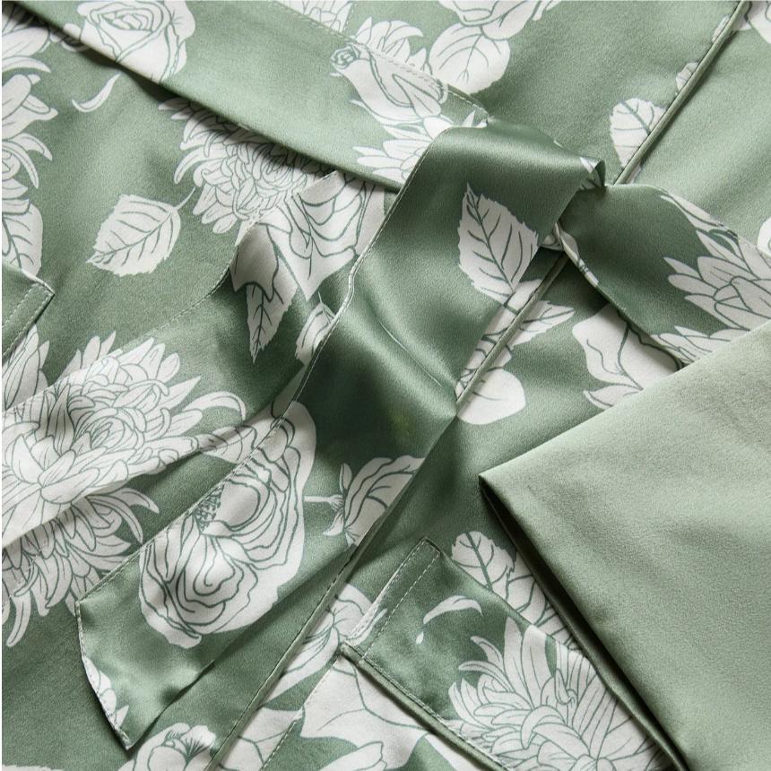 Petite Plume Women's Silk Robe in Sage Bloom-Anna Bella Fine Lingerie-Small-
