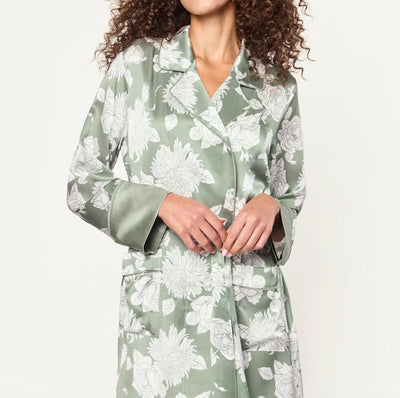 Petite Plume Women's Silk Robe in Sage Bloom-Anna Bella Fine Lingerie-Small-