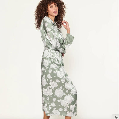 Petite Plume Women's Silk Robe in Sage Bloom-Anna Bella Fine Lingerie-Small-