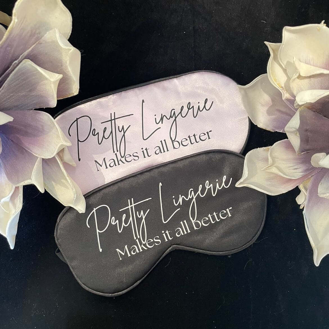 "Pretty Lingerie Makes It All Better" Satin Eye Masks-Eye Masks-Anna Bella Fine Lingerie-Black-Anna Bella Fine Lingerie, Reveal Your Most Gorgeous Self!