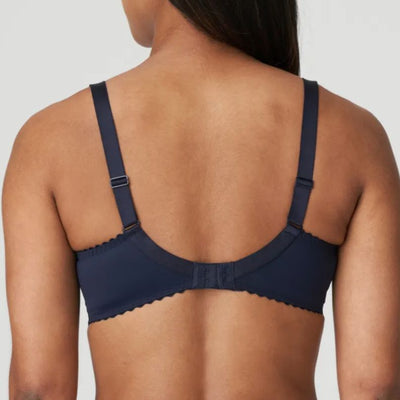 Prima Donna Hyde Park Bra in Velvet Blue 0163200-Anna Bella Fine Lingerie-Elegant underwire bra in a soft, printed fabric with elegant, shimmering embroidery. The embroidered trim at the top of the cups runs elegantly onto the straps.