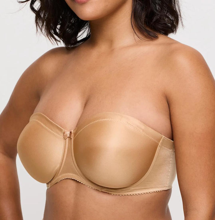 Prima Donna Satin Strapless Non Padded Bra 0161331 in Cognac-Strapless Bras-Prima Donna-Cognac-32-F-Anna Bella Fine Lingerie, Reveal Your Most Gorgeous Self!