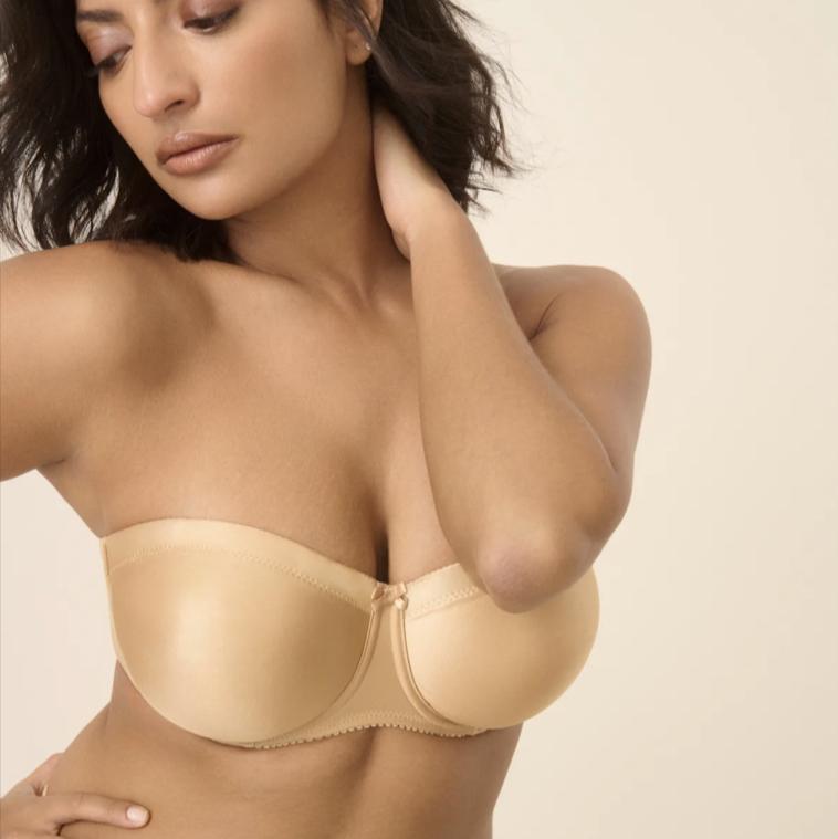 Prima Donna Satin Strapless Non Padded Bra 0161331 in Cognac-Strapless Bras-Prima Donna-Cognac-32-F-Anna Bella Fine Lingerie, Reveal Your Most Gorgeous Self!