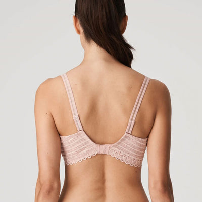 Prima Donna Twist East End Balcony Bra 0241932 in Powder Rose-Anna Bella Fine Lingerie-This balcony bra gives you the best of both worlds: a sexy look and comfortable fit. It has geometric lace on the front and elegant straps. An understated lace pattern at the sides and a pendant at the front completes the look. Powder Rose is a soft pink nude hue that looks incredible under light summer outfits.