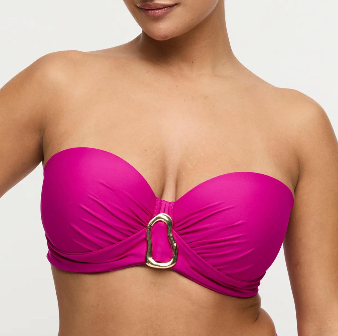 Prima Donna Uvita Padded Strapless Balcony Bikini Top 4013517 in Deep Magenta-Swimwear-Prima Donna-Deep Magenta-32-D-Anna Bella Fine Lingerie, Reveal Your Most Gorgeous Self!