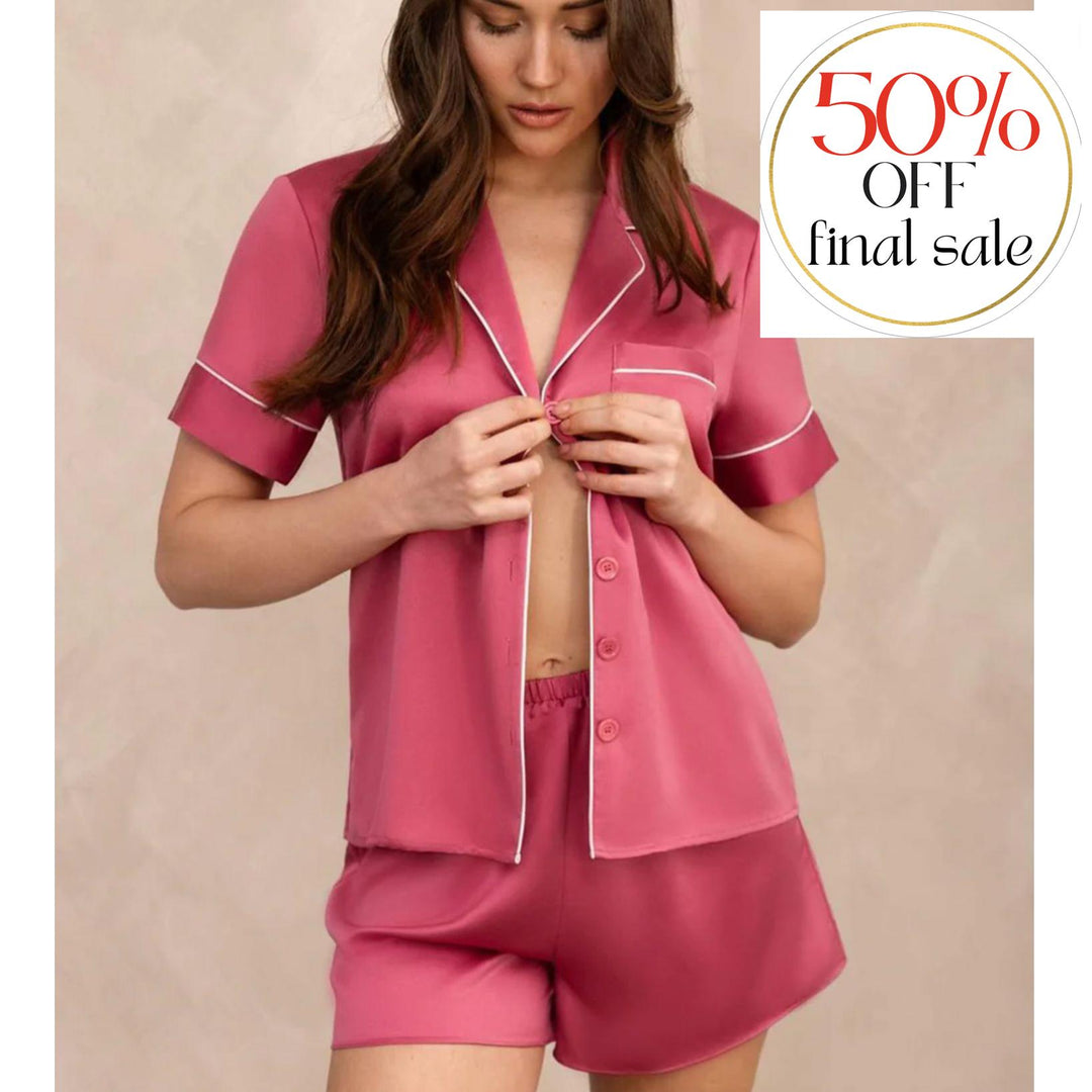 Rya Collection Aurora Shortie PJ Set 890-Loungewear-Rya Collection-Lipstick-XSmall-Anna Bella Fine Lingerie, Reveal Your Most Gorgeous Self!