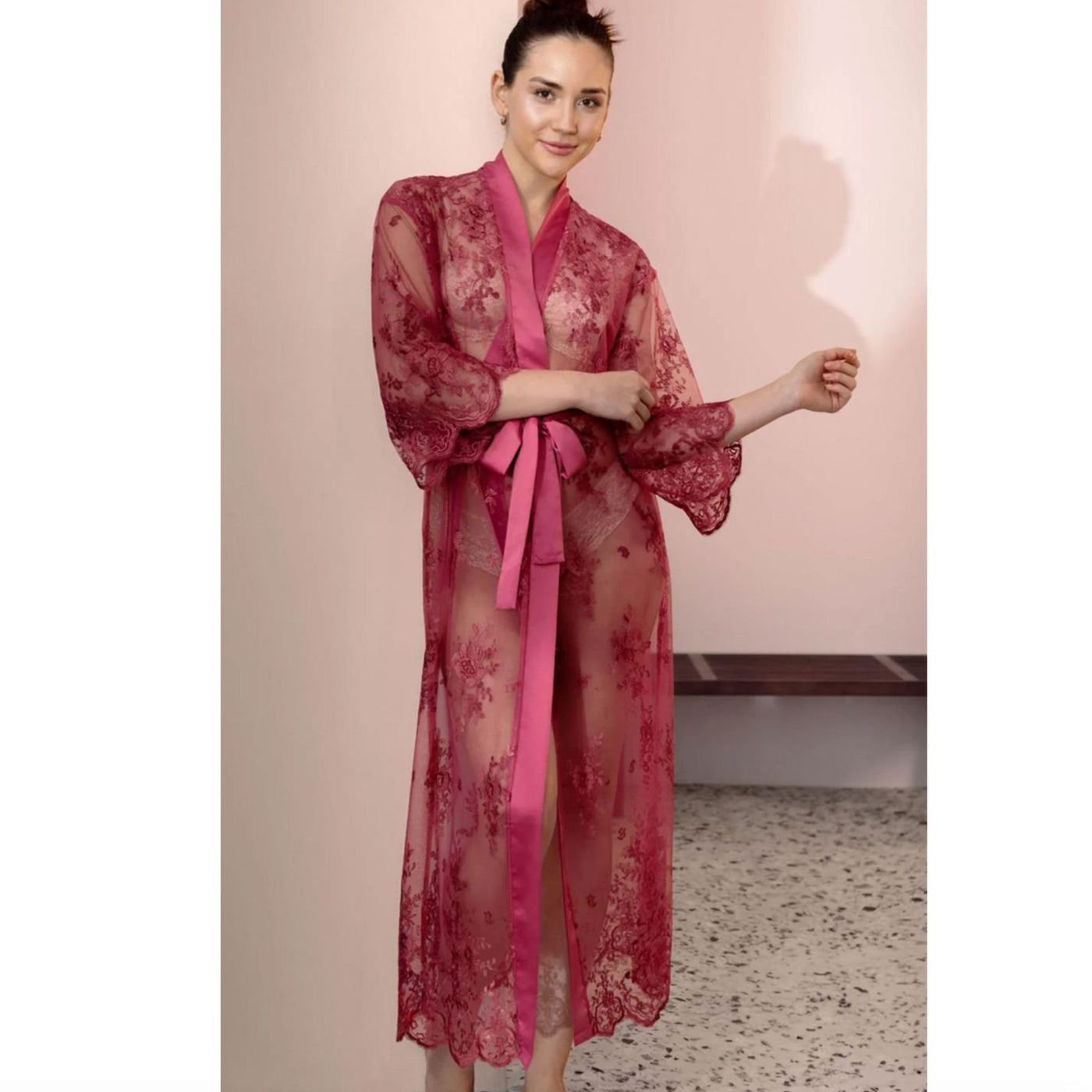 Rya Collection Darling Long Robe 220 in Lipstick-Robes-Rya Collection-Lipstick-XSmall/Small-Anna Bella Fine Lingerie, Reveal Your Most Gorgeous Self!