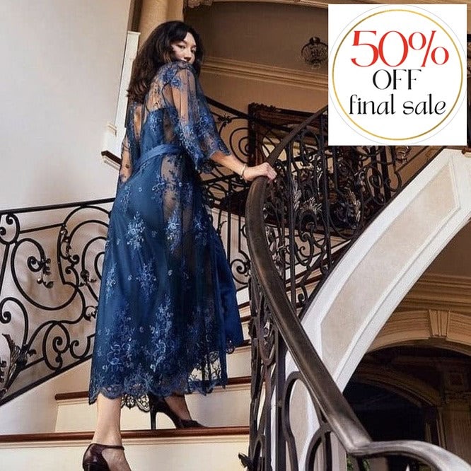 Rya Collection Darling Long Robe Celestial Blue 220-Robes-Rya Collection-Celestial Blue-XSmall/Small-Anna Bella Fine Lingerie, Reveal Your Most Gorgeous Self!