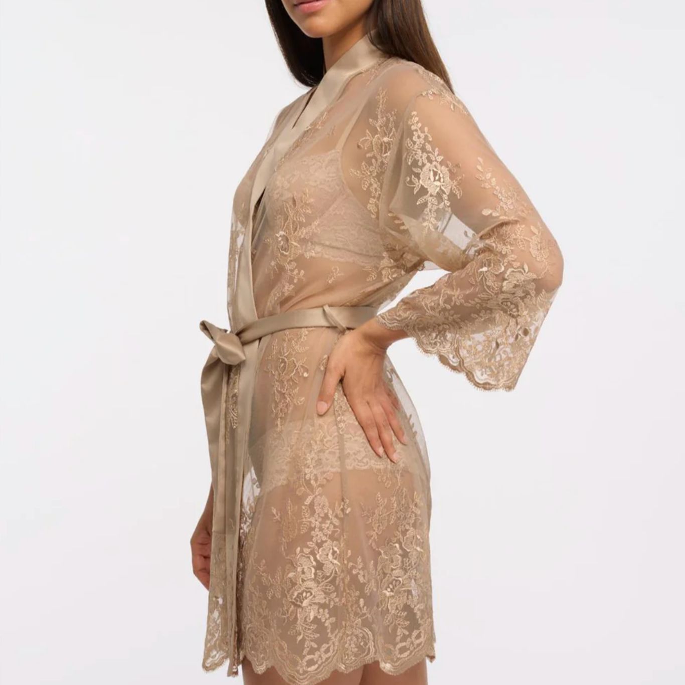 Rya Collection Darling Short Cover Up in Latte 197-Robes-Rya Collection-Latte-XSmall/Small-Anna Bella Fine Lingerie, Reveal Your Most Gorgeous Self!