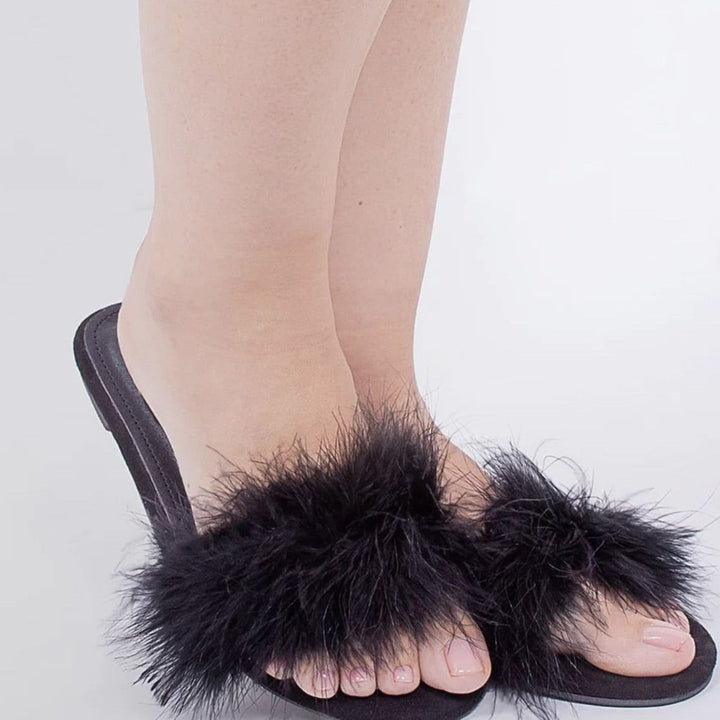 Rya Collection Feather Slippers in Black S01-Socks &amp; Slippers-Rya Collection-Black-XSmall/Small-Anna Bella Fine Lingerie, Reveal Your Most Gorgeous Self!
