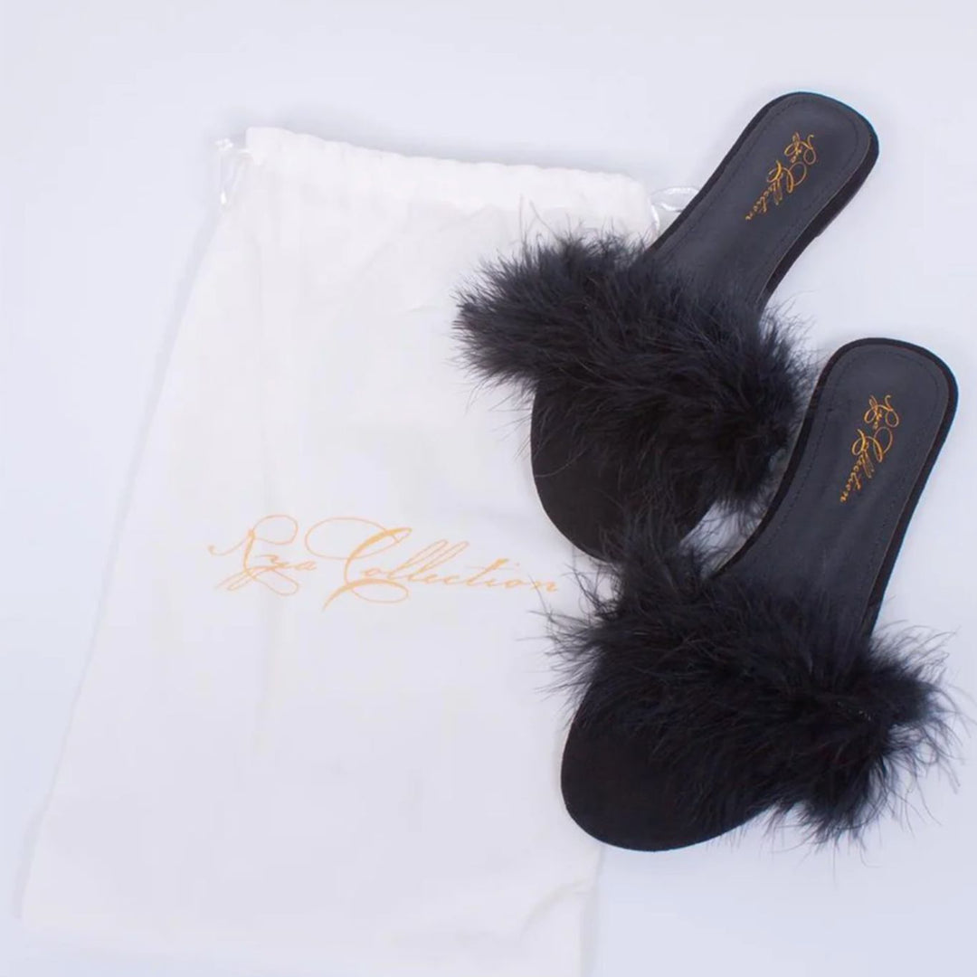 Rya Collection Feather Slippers in Black S01-Socks &amp; Slippers-Rya Collection-Black-XSmall/Small-Anna Bella Fine Lingerie, Reveal Your Most Gorgeous Self!