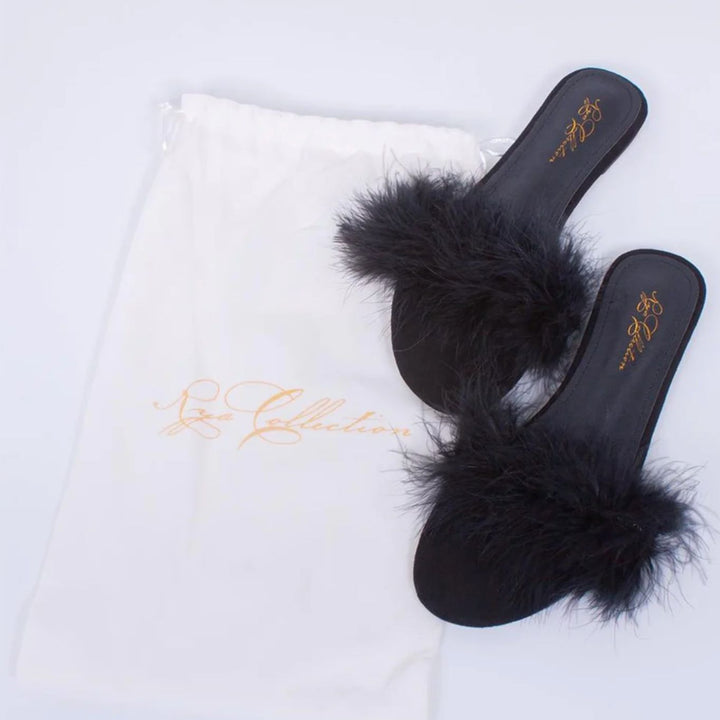 Rya Collection Feather Slippers in Black S01-Socks &amp; Slippers-Rya Collection-Black-XSmall/Small-Anna Bella Fine Lingerie, Reveal Your Most Gorgeous Self!
