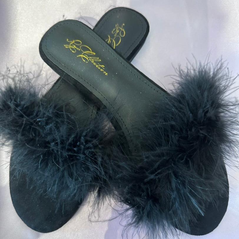 Rya Collection Feather Slippers in Black S01-Socks & Slippers-Rya Collection-Black-XSmall/Small-Anna Bella Fine Lingerie, Reveal Your Most Gorgeous Self!