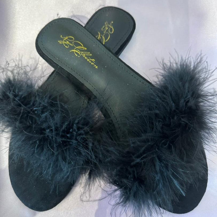 Rya Collection Feather Slippers in Black S01-Socks &amp; Slippers-Rya Collection-Black-XSmall/Small-Anna Bella Fine Lingerie, Reveal Your Most Gorgeous Self!