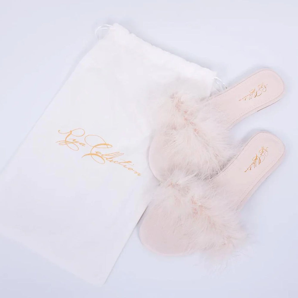 Rya Collection Feather Slippers in Champagne S01-Socks & Slippers-Rya Collection-Champagne-XSmall/Small-Anna Bella Fine Lingerie, Reveal Your Most Gorgeous Self!