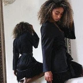 Rya Collection Swan Cover-Up with Ostrich Feathers in Black 394-Robes-Rya Collection-Black-XSmall/Small-Anna Bella Fine Lingerie, Reveal Your Most Gorgeous Self!