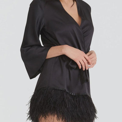 Rya Collection Swan Cover-Up with Ostrich Feathers in Black 394-Anna Bella Fine Lingerie-Black-XSmall/Small-