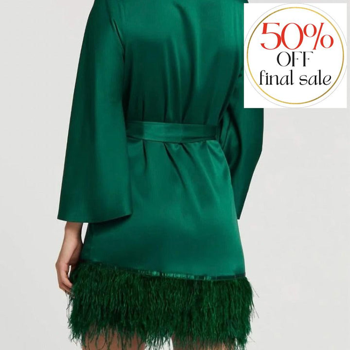 Rya Collection Swan Cover-Up with Ostrich Feathers in Emerald 394”-Robes-Rya Collection-Emerald-XSmall/Small-Anna Bella Fine Lingerie, Reveal Your Most Gorgeous Self!