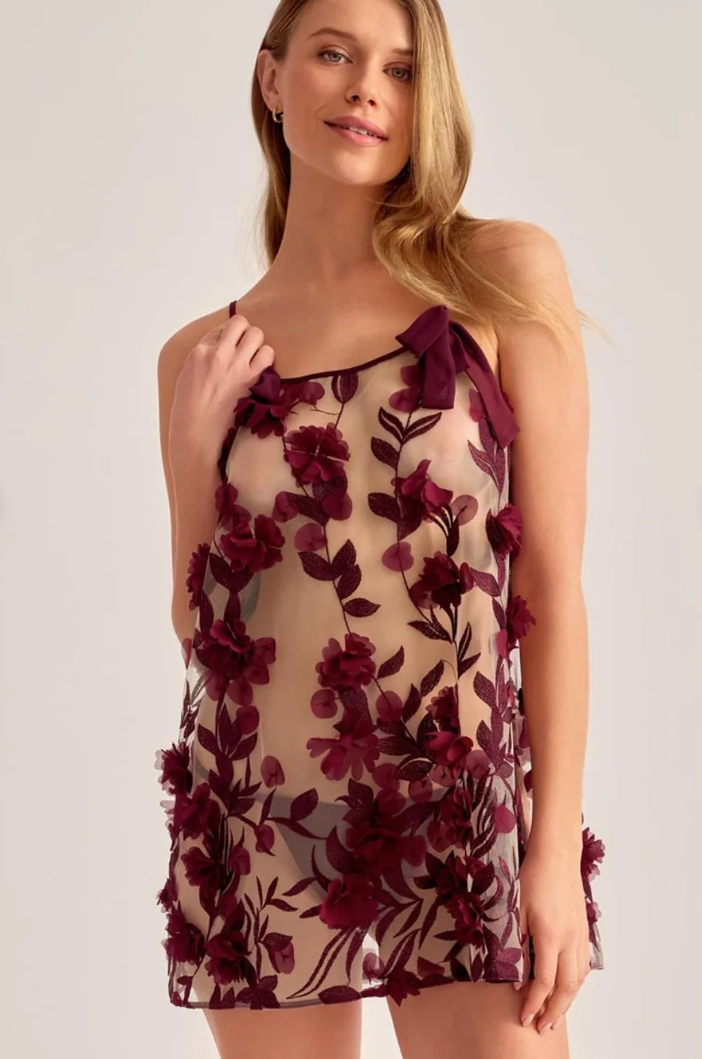 Rya Mystery Babydoll with Thong in Dark Cherry-Sleepwear-Rya Collection-Dark Cherry-XSmall-Anna Bella Fine Lingerie, Reveal Your Most Gorgeous Self!