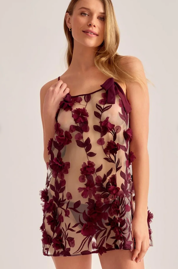 Rya Mystery Babydoll with Thong in Dark Cherry-Sleepwear-Rya Collection-Dark Cherry-XSmall-Anna Bella Fine Lingerie, Reveal Your Most Gorgeous Self!