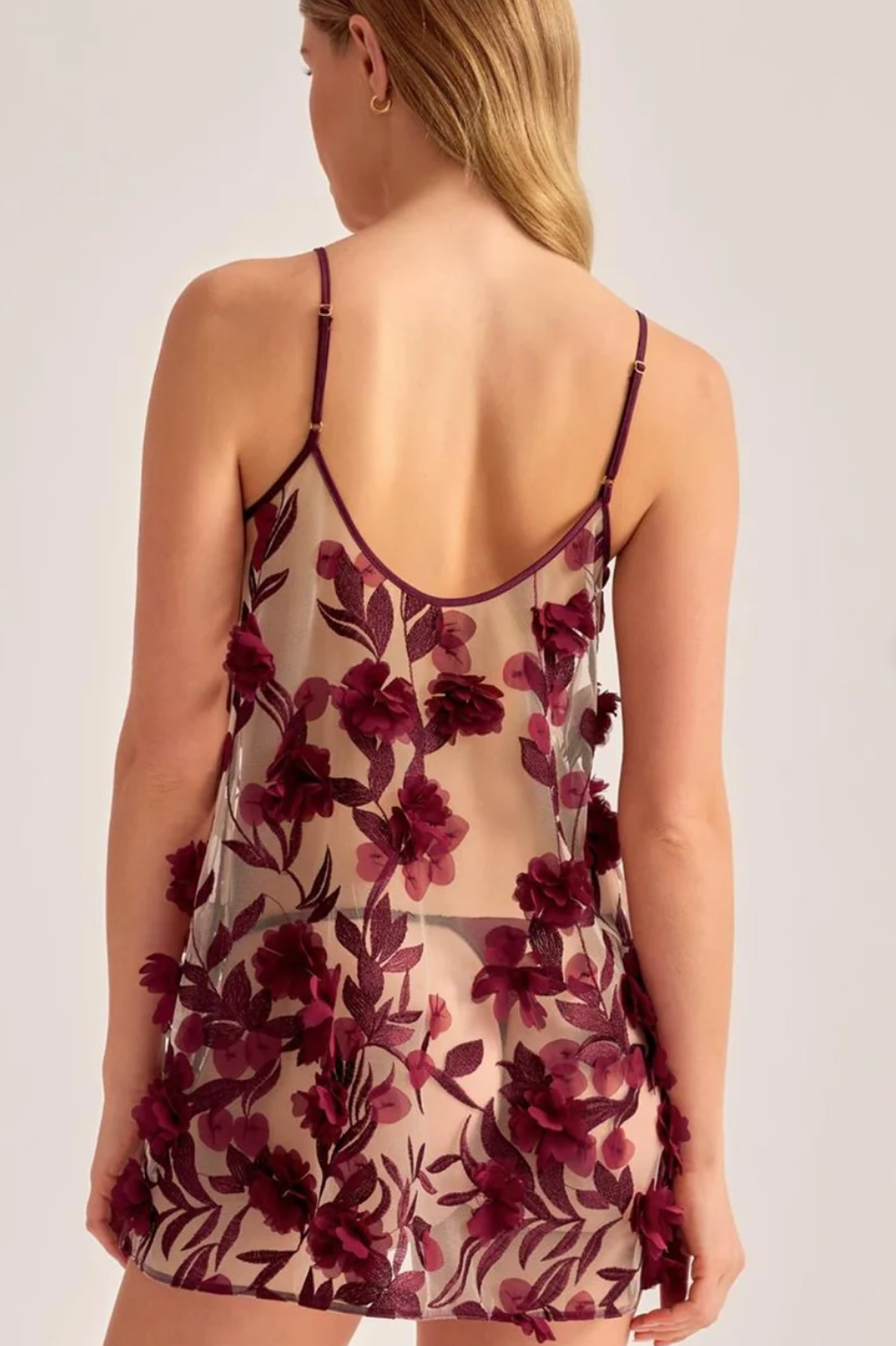 Rya Mystery Babydoll with Thong in Dark Cherry-Sleepwear-Rya Collection-Dark Cherry-XSmall-Anna Bella Fine Lingerie, Reveal Your Most Gorgeous Self!