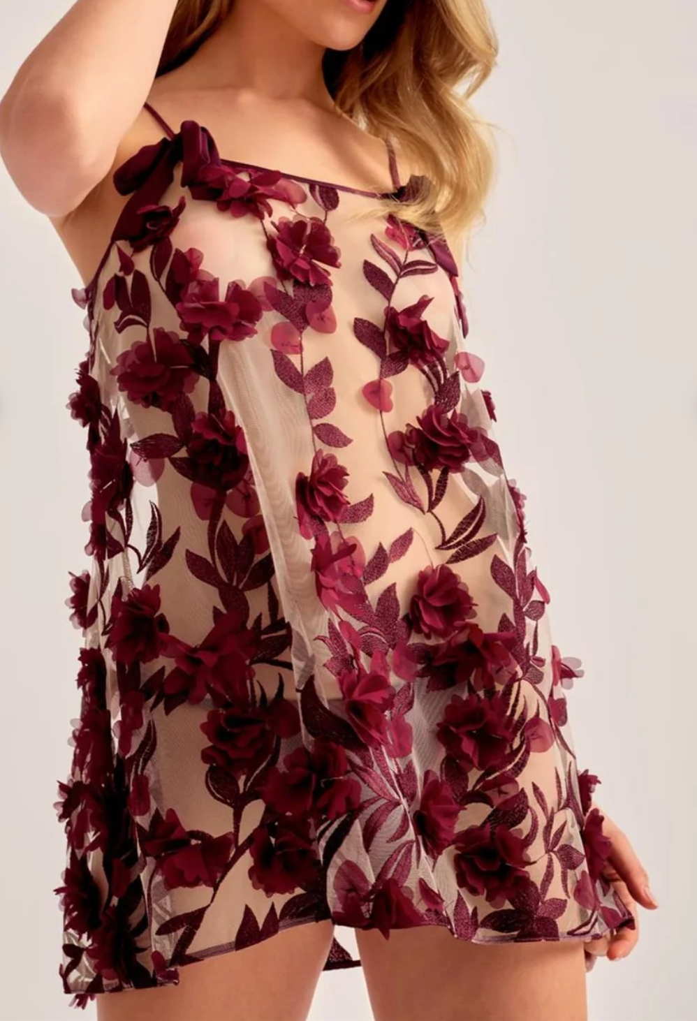 Rya Mystery Babydoll with Thong in Dark Cherry-Sleepwear-Rya Collection-Dark Cherry-XSmall-Anna Bella Fine Lingerie, Reveal Your Most Gorgeous Self!