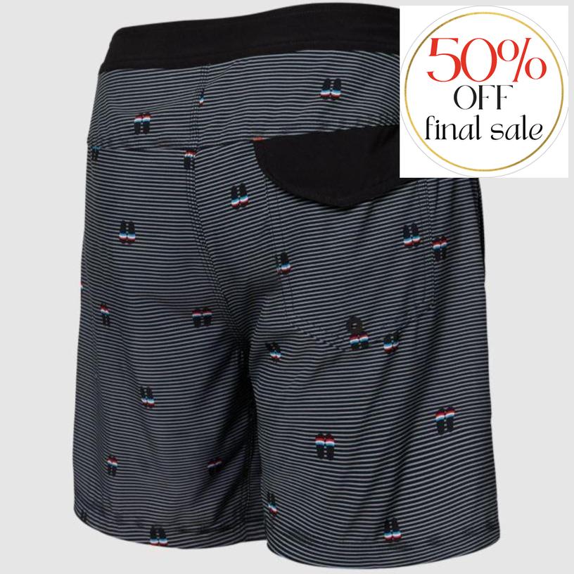 SAXX Betawave Men's 17" Swim Short in Black Flip Flop Stripe-Mens-SAXX-Black Flip Flop Stripe-30-Anna Bella Fine Lingerie, Reveal Your Most Gorgeous Self!