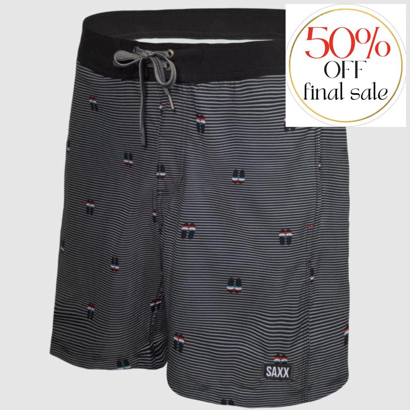 SAXX Betawave Men's 17" Swim Short in Black Flip Flop Stripe-Mens-SAXX-Black Flip Flop Stripe-30-Anna Bella Fine Lingerie, Reveal Your Most Gorgeous Self!