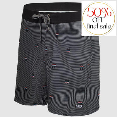 SAXX Betawave Men's 17" Swim Short in Black Flip Flop Stripe-Anna Bella Fine Lingerie-Black Flip Flop Stripe-30-