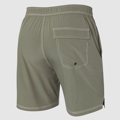 SAXX Oh Buoy Men's 5" Swim Trunks in Cargo Grey-Anna Bella Fine Lingerie-These 2N1 swim shorts combine a Slim Fit liner over a fixed-waist shell. The integrated liner is form-fitting through the butt and thighs. Made for beach bash and beyond. Featuring an ultra-light mesh liner and the BallPark Pouch™, Oh Buoy is primed for your next pool party. BallPark Pouch™, Three-D Fit™, Flat Out Seams™, rear patch pocket with security key loop, front pockets, stash pocket on leg