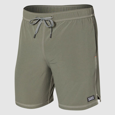 SAXX Oh Buoy Men's 5" Swim Trunks in Cargo Grey-Anna Bella Fine Lingerie-These 2N1 swim shorts combine a Slim Fit liner over a fixed-waist shell. The integrated liner is form-fitting through the butt and thighs. Made for beach bash and beyond. Featuring an ultra-light mesh liner and the BallPark Pouch™, Oh Buoy is primed for your next pool party. BallPark Pouch™, Three-D Fit™, Flat Out Seams™, rear patch pocket with security key loop, front pockets, stash pocket on leg